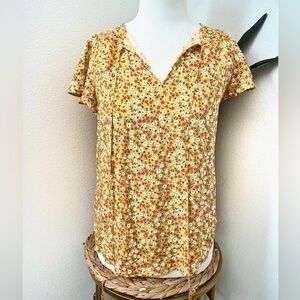 Draper James blouse flutter sleeve yellow floral print ditzy floral top